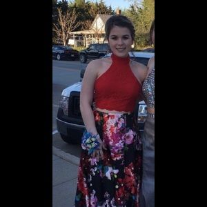 2 Piece Floral Prom Dress